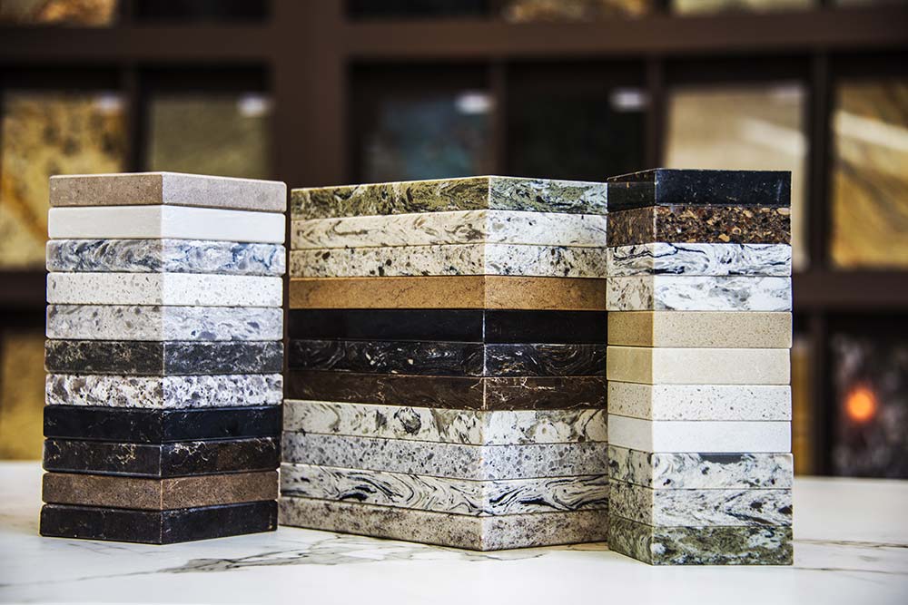 Engineered stone and quartz samples by Solid Surfaces 